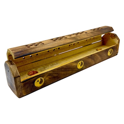 Burnt 12inch Ying Yang Wooden Incense Hut Box